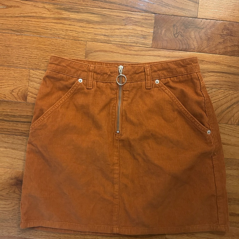 Topshop MOTO burnt orange corduroy boho mini skirt size 6